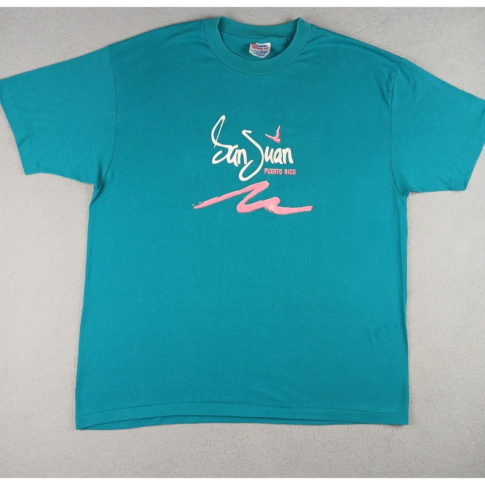 Hanes San Juan Puerto Rico T-Shirt Mens XL Graphic Teal Short Sleeve Made in USA